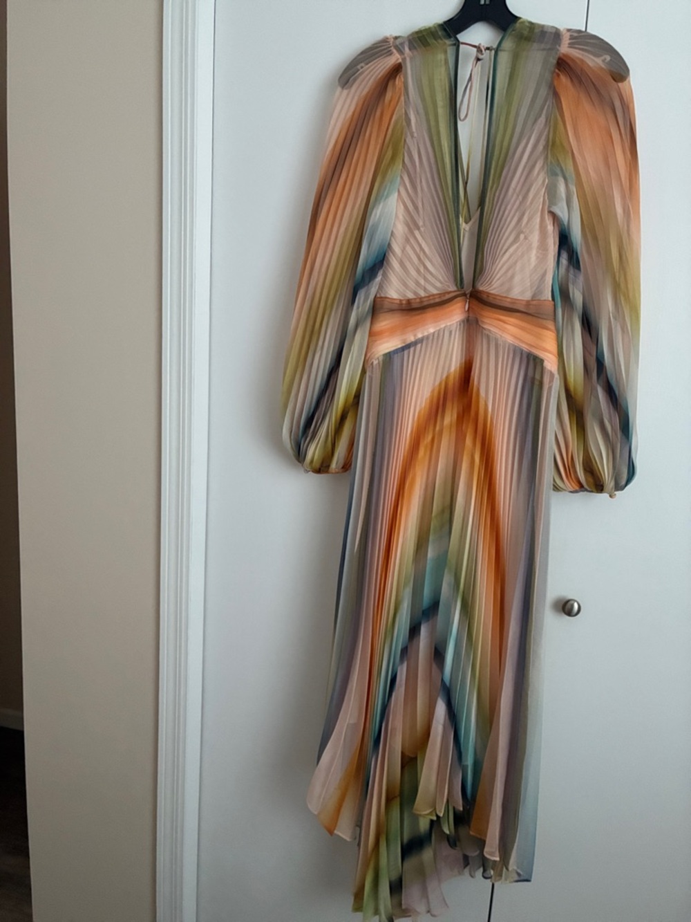 Acler Striped Pleated Maxi Dress in Green, Peach and Blue Tones - Picture 2 of 5